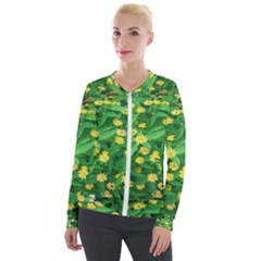 Flower Plant Spring Velvet Zip Up Jacket by artworkshop