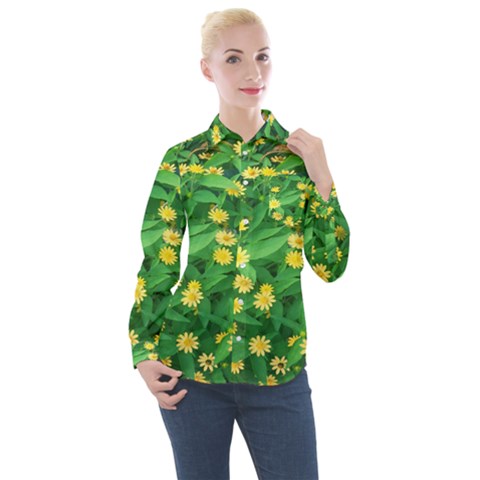 Flower Plant Spring Women s Long Sleeve Pocket Shirt by artworkshop