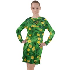 Flower Plant Spring Long Sleeve Hoodie Dress by artworkshop