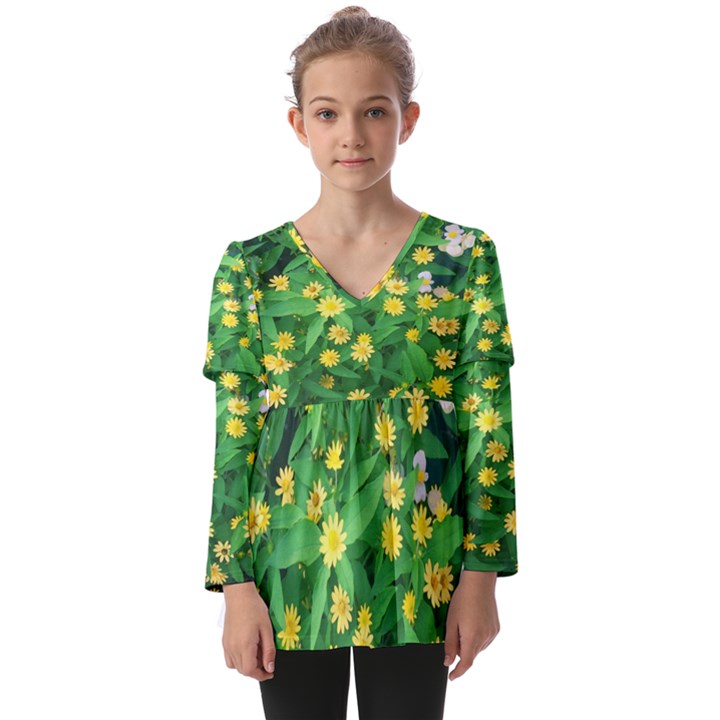 Flower Plant Spring Kids  V Neck Casual Top