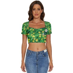 Flower Plant Spring Short Sleeve Square Neckline Crop Top  by artworkshop