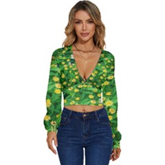 Flower Plant Spring Long Sleeve Deep-v Velour Top