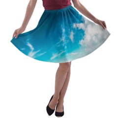 Landscape Sky Clouds Hd Wallpaper A-line Skater Skirt by artworkshop