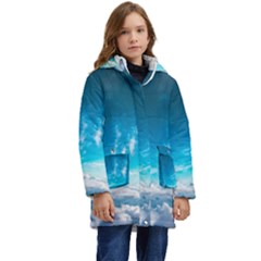 Landscape Sky Clouds Hd Wallpaper Kid s Hooded Longline Puffer Jacket by artworkshop