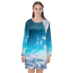 Landscape Sky Clouds Hd Wallpaper Long Sleeve Chiffon Shift Dress 