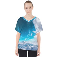 Landscape Sky Clouds Hd Wallpaper V-neck Dolman Drape Top by artworkshop