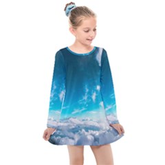 Landscape Sky Clouds Hd Wallpaper Kids  Long Sleeve Dress by artworkshop