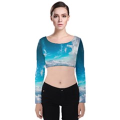 Landscape Sky Clouds Hd Wallpaper Velvet Long Sleeve Crop Top