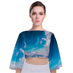 Landscape Sky Clouds Hd Wallpaper Tie Back Butterfly Sleeve Chiffon Top by artworkshop