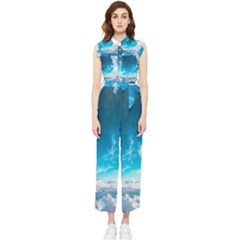 Landscape Sky Clouds Hd Wallpaper Women s Frill Top Chiffon Jumpsuit by artworkshop