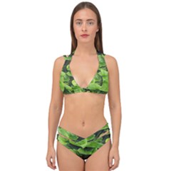 Layered Plant Leaves Iphone Wallpaper Double Strap Halter Bikini Set by artworkshop