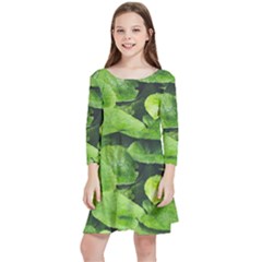 Layered Plant Leaves Iphone Wallpaper Kids  Quarter Sleeve Skater Dress by artworkshop