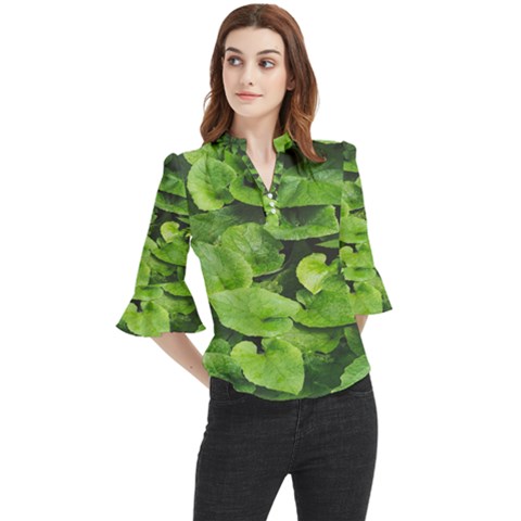 Layered Plant Leaves Iphone Wallpaper Loose Horn Sleeve Chiffon Blouse by artworkshop