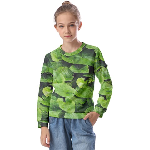 Layered Plant Leaves Iphone Wallpaper Kids  Long Sleeve Tee With Frill  by artworkshop