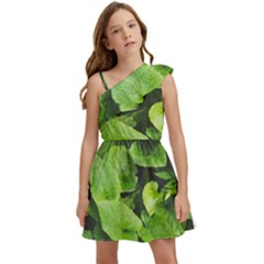 Layered Plant Leaves Iphone Wallpaper Kids  One Shoulder Party Dress by artworkshop