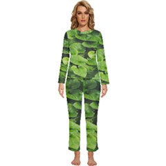 Layered Plant Leaves Iphone Wallpaper Womens  Long Sleeve Lightweight Pajamas Set