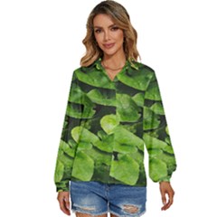 Layered Plant Leaves Iphone Wallpaper Women s Long Sleeve Button Down Shirt