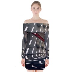 Leading Lines A Holey Walls Long Sleeve Off Shoulder Dress by artworkshop