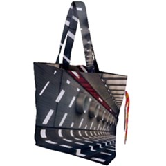 Leading Lines A Holey Walls Drawstring Tote Bag by artworkshop