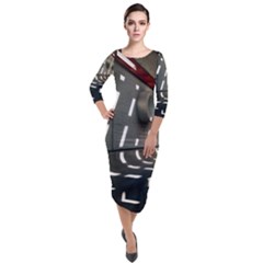 Leading Lines A Holey Walls Quarter Sleeve Midi Velour Bodycon Dress by artworkshop