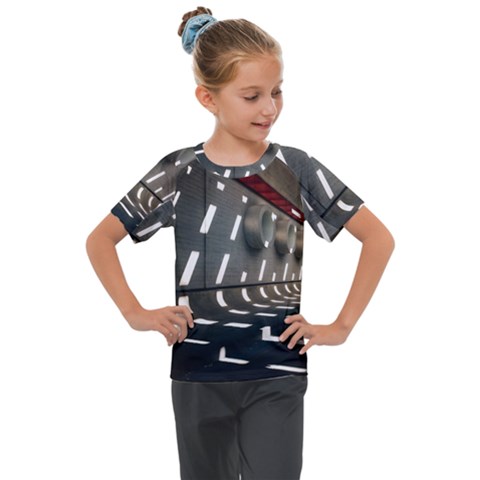 Leading Lines A Holey Walls Kids  Mesh Piece Tee by artworkshop