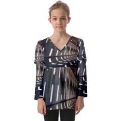 Leading Lines A Holey Walls Kids  V Neck Casual Top by artworkshop