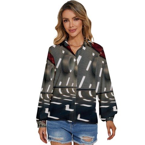 Leading Lines A Holey Walls Women s Long Sleeve Button Down Shirt by artworkshop