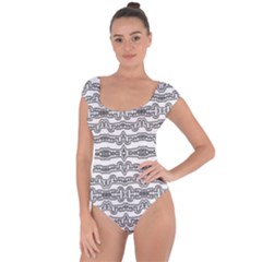 Black And White Tribal Print Pattern Short Sleeve Leotard 