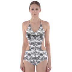 Black And White Tribal Print Pattern Cut-out One Piece Swimsuit by dflcprintsclothing