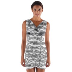 Black And White Tribal Print Pattern Wrap Front Bodycon Dress