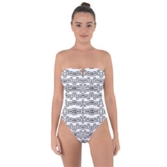 Black And White Tribal Print Pattern Tie Back One Piece Swimsuit by dflcprintsclothing