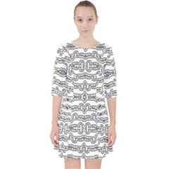 Black And White Tribal Print Pattern Quarter Sleeve Pocket Dress by dflcprintsclothing