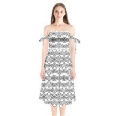 Black And White Tribal Print Pattern Shoulder Tie Bardot Midi Dress by dflcprintsclothing