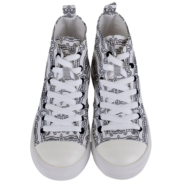 Black And White Tribal Print Pattern Women s Mid-Top Canvas Sneakers