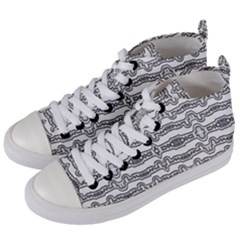 Black And White Tribal Print Pattern Women s Mid-top Canvas Sneakers by dflcprintsclothing