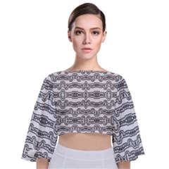 Black And White Tribal Print Pattern Tie Back Butterfly Sleeve Chiffon Top