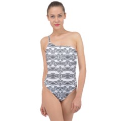 Black And White Tribal Print Pattern Classic One Shoulder Swimsuit by dflcprintsclothing