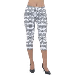 Black And White Tribal Print Pattern Lightweight Velour Capri Leggings  by dflcprintsclothing