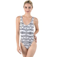 Black And White Tribal Print Pattern High Leg Strappy Swimsuit by dflcprintsclothing