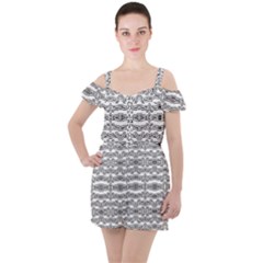 Black And White Tribal Print Pattern Ruffle Cut Out Chiffon Playsuit