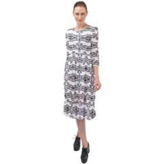 Black And White Tribal Print Pattern Ruffle End Midi Chiffon Dress by dflcprintsclothing