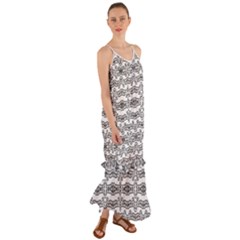 Black And White Tribal Print Pattern Cami Maxi Ruffle Chiffon Dress by dflcprintsclothing