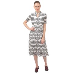 Black And White Tribal Print Pattern Keyhole Neckline Chiffon Dress by dflcprintsclothing