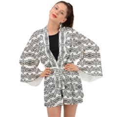 Black And White Tribal Print Pattern Long Sleeve Kimono by dflcprintsclothing