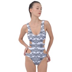 Black And White Tribal Print Pattern Side Cut Out Swimsuit by dflcprintsclothing