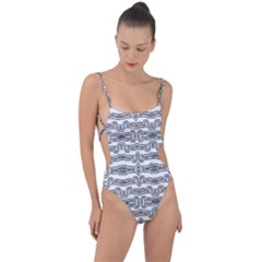 Black And White Tribal Print Pattern Tie Strap One Piece Swimsuit by dflcprintsclothing