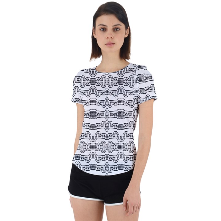 Black And White Tribal Print Pattern Back Cut Out Sport Tee