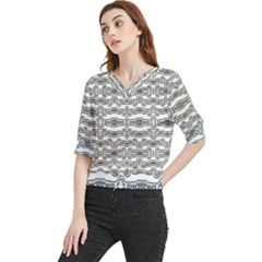 Black And White Tribal Print Pattern Quarter Sleeve Blouse