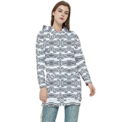 Black And White Tribal Print Pattern Women s Long Oversized Pullover Hoodie by dflcprintsclothing