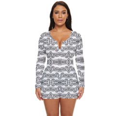 Black And White Tribal Print Pattern Long Sleeve Boyleg Swimsuit by dflcprintsclothing